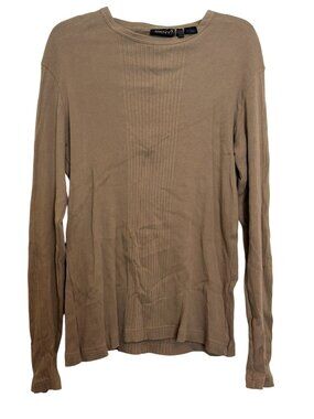 Ribbed DKNY Long-Sleeve Top L 100% Cotton Beige